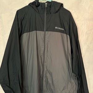 Columbia Hooded Windbreaker Jacket Men's Size XXL Full Zip Black & Gray Packable